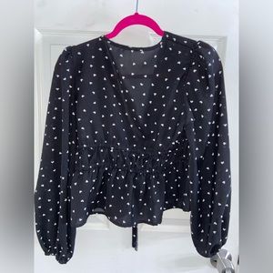 Tie front heart print peplum top